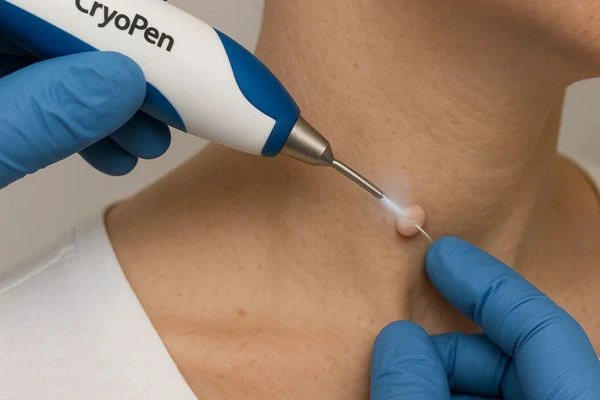 Person receiving cryotherapy West Mersea for skin tag removal