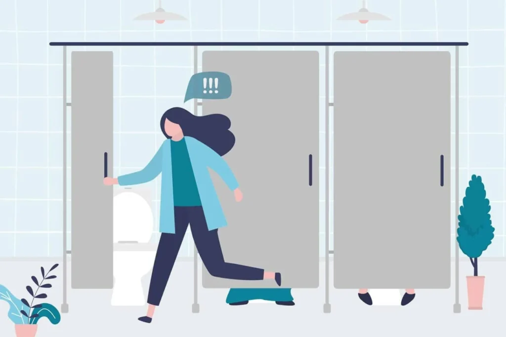 graphic of Urine incontinence West Mersea woman running to the toilet.