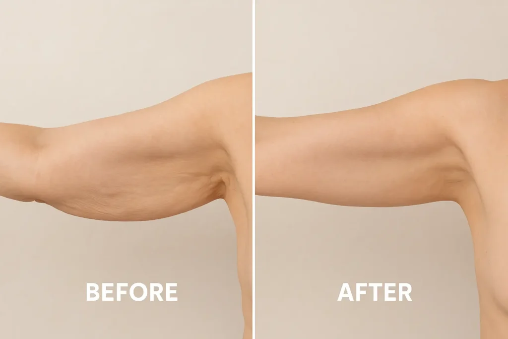 Picture of LA LIPO West Mersea before and after results of skin tightening treatment on the upper arms.